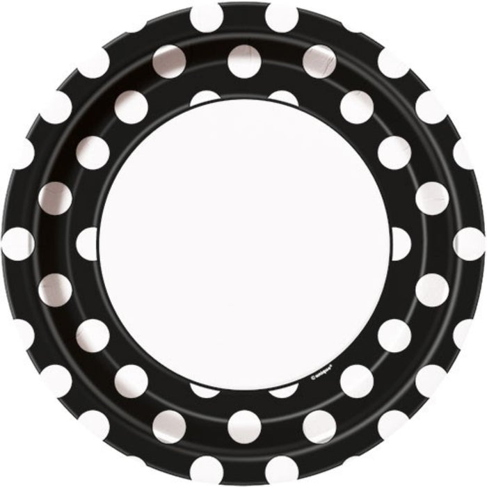 Pappteller Dots 8Stk./23cmØ Schwarz