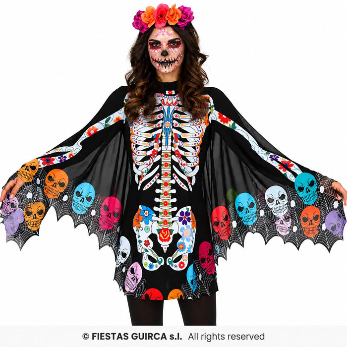 Halloween Damen Kostüm Poncho "Skelett Catrina"