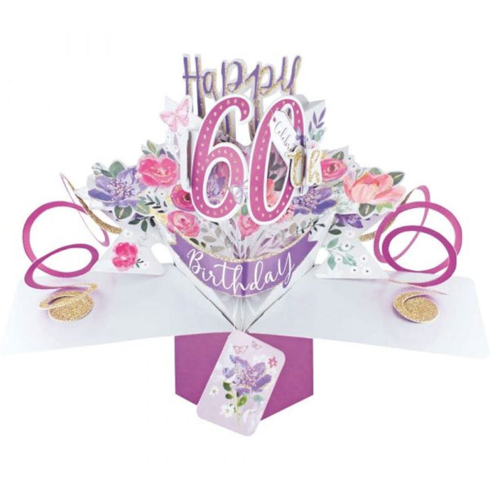 Grußkarte PopUp "Happy 60th Birthday" Blumen