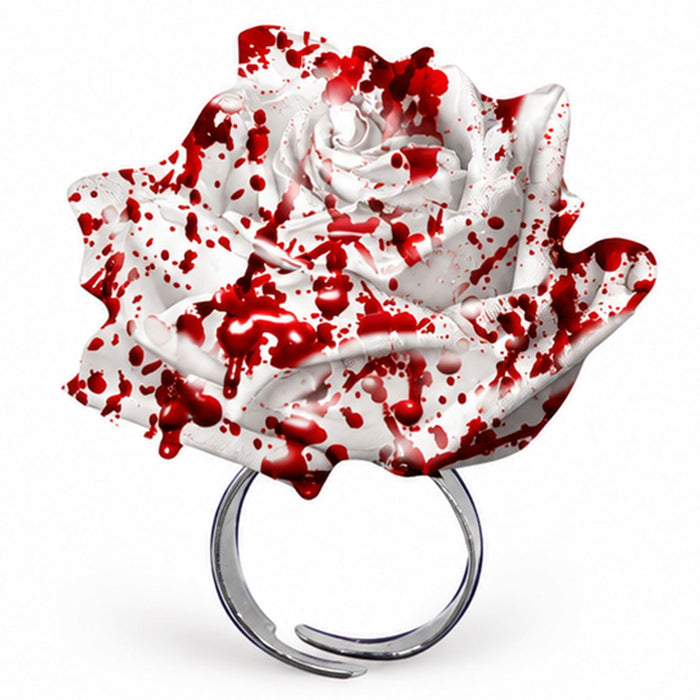 Halloween Ring "Blutige Blume" | Rot Weiß