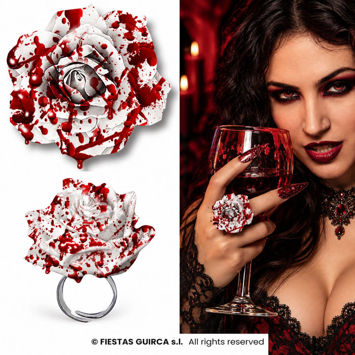 Halloween Ring "Blutige Blume" | Rot Weiß