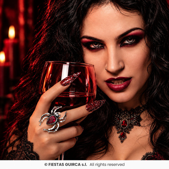Halloween Ring "Rubin Spinne" | Rot Silber