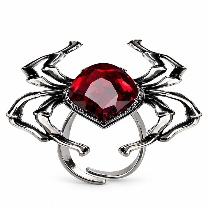 Halloween Ring "Rubin Spinne" | Rot Silber
