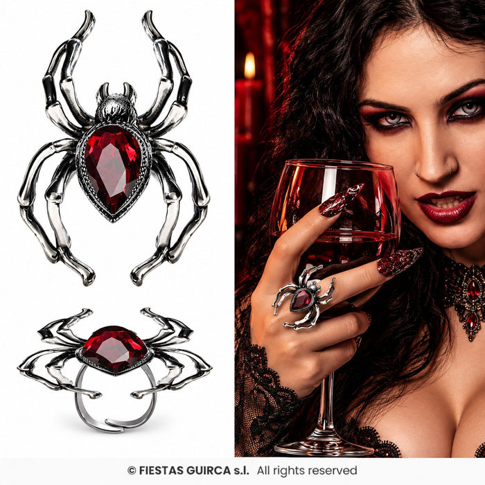 Halloween Ring "Rubin Spinne" | Rot Silber