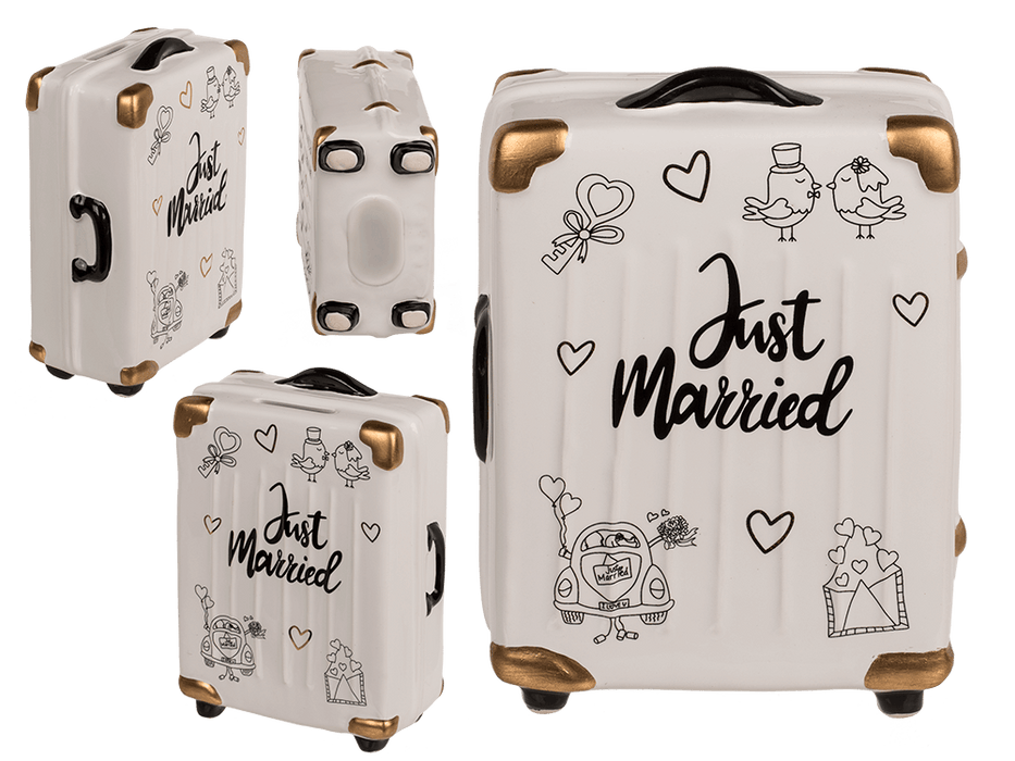 Spardose Koffer "Just Married" mit Schloss | 11 x 6,5 x 16,5 cm