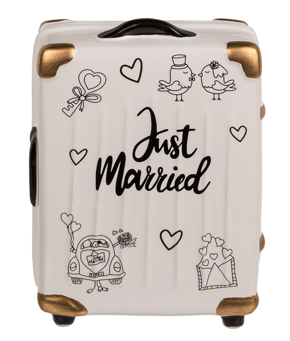 Spardose Koffer "Just Married" mit Schloss | 11 x 6,5 x 16,5 cm