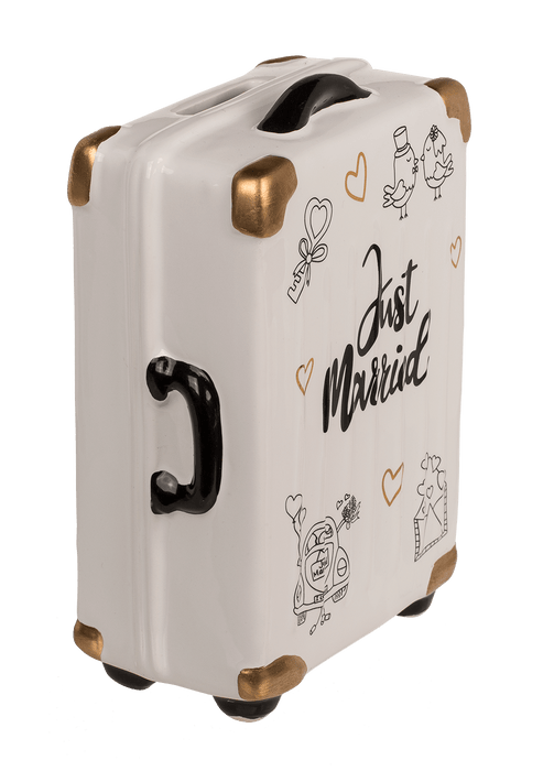Spardose Koffer "Just Married" mit Schloss | 11 x 6,5 x 16,5 cm