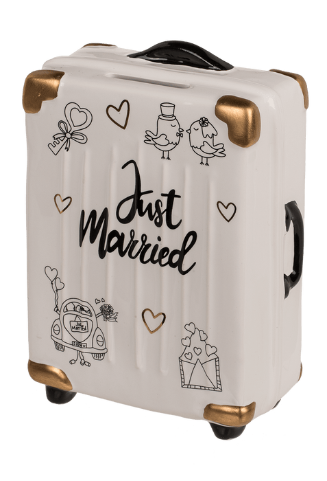 Spardose Koffer "Just Married" mit Schloss | 11 x 6,5 x 16,5 cm