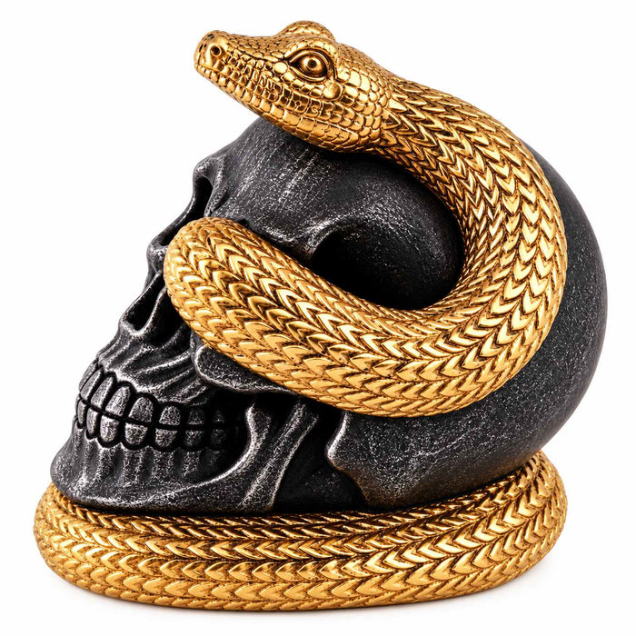 Totenkopf mit Schlange 14 cm | Schwarz Gold - Halloween Dekoration