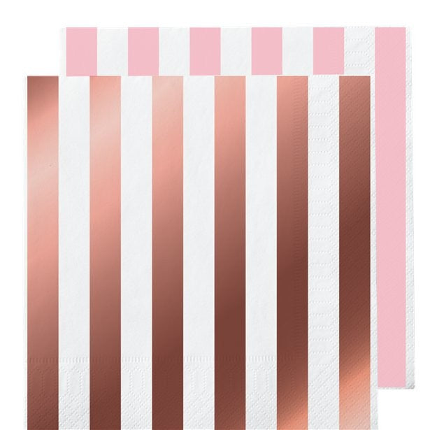 Servietten Stripes Metall 16Stk./33cm Rosegold