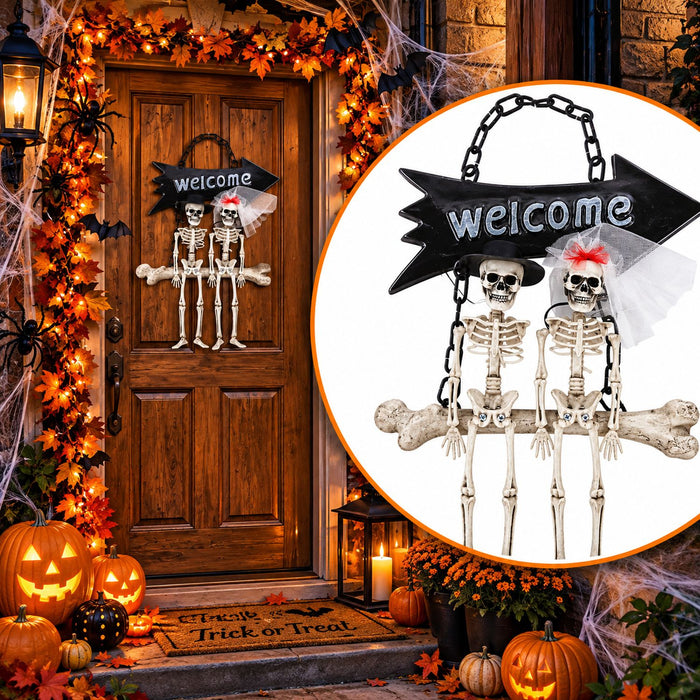 Halloween Schild "Skelett Brautpaar Welcome" | 30x25 cm