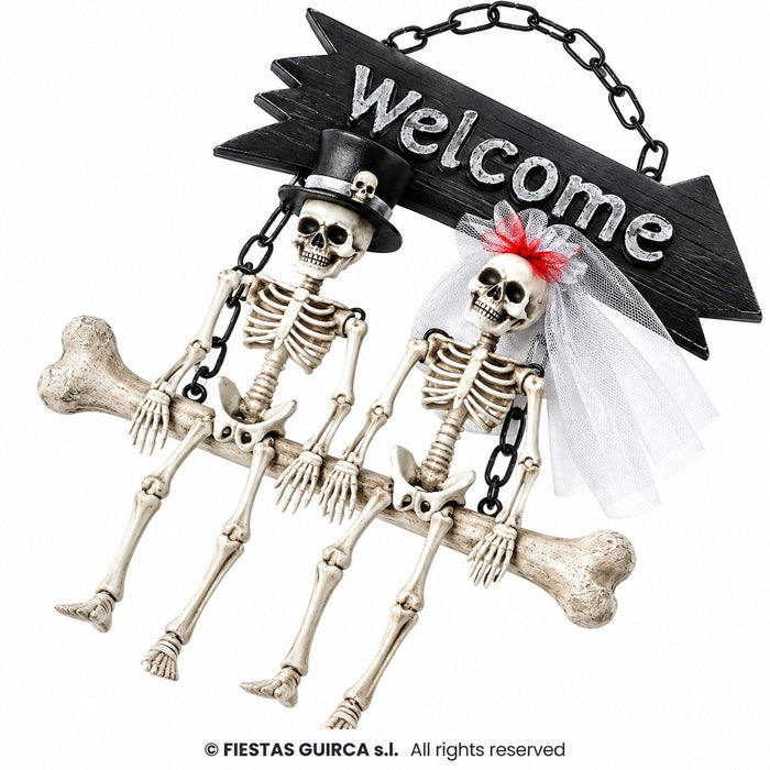 Halloween Schild "Skelett Brautpaar Welcome" | 30x25 cm