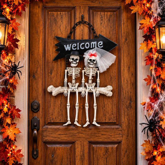 Halloween Schild "Skelett Brautpaar Welcome" | 30x25 cm