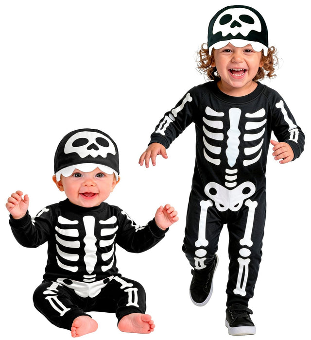 "Kleines Skelett" Kostüm für Babys | Overall und Mütze | Schwarz Weiß