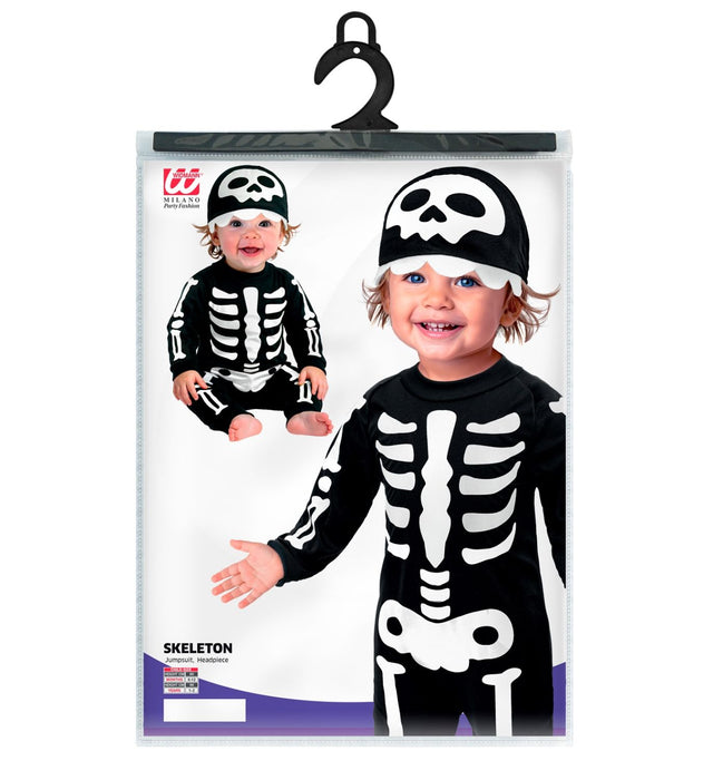 "Kleines Skelett" Kostüm für Babys | Overall und Mütze | Schwarz Weiß