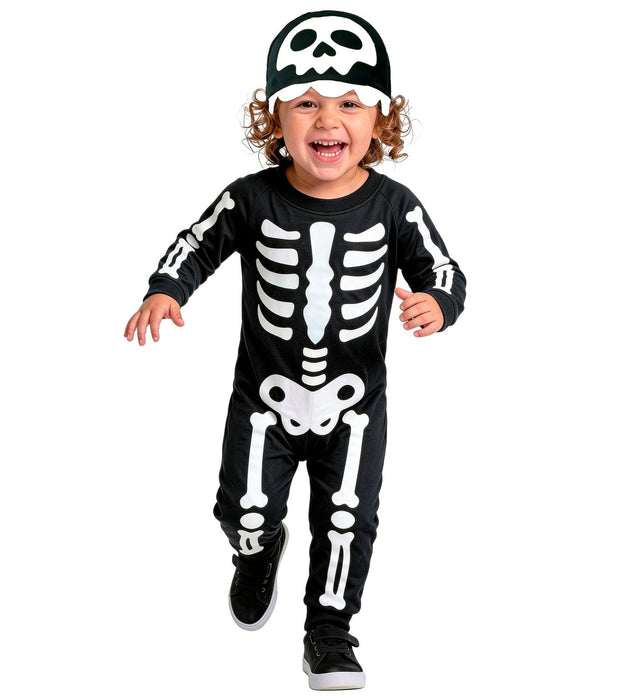 "Kleines Skelett" Kostüm für Babys | Overall und Mütze | Schwarz Weiß