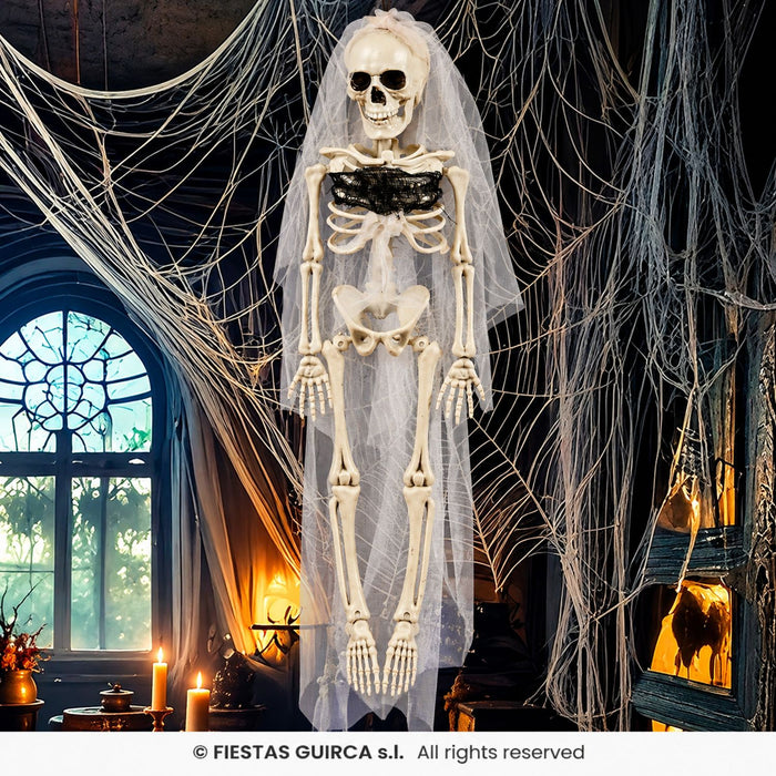 Hängefigur "Skelett Braut mit Schleier" 43 cm | Halloween Dekoration