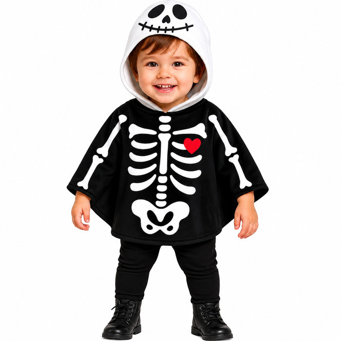 Babykostüm "Skelett Poncho" für Kinder | Schwarz Weiß