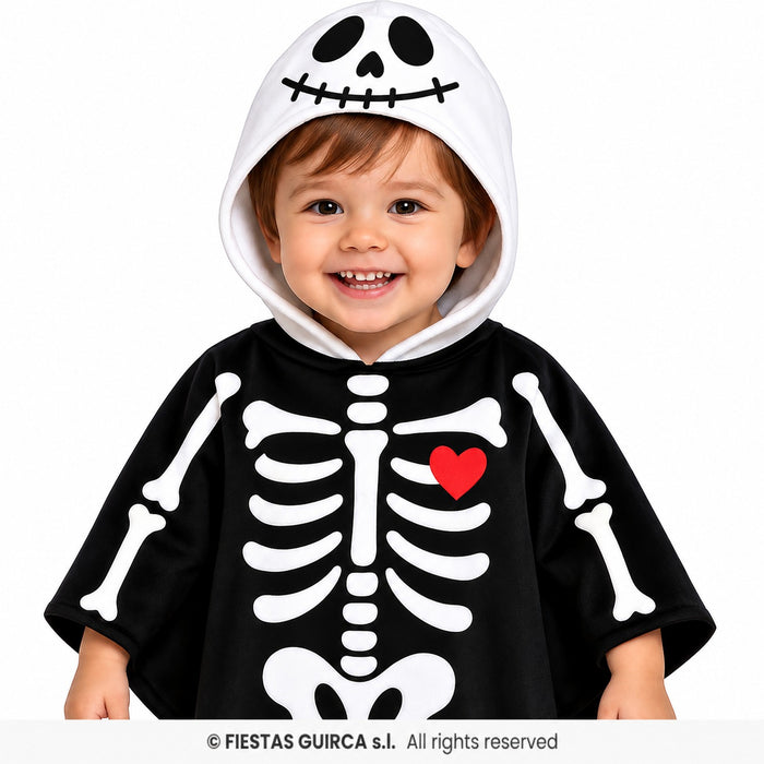 Babykostüm "Skelett Poncho" für Kinder | Schwarz Weiß