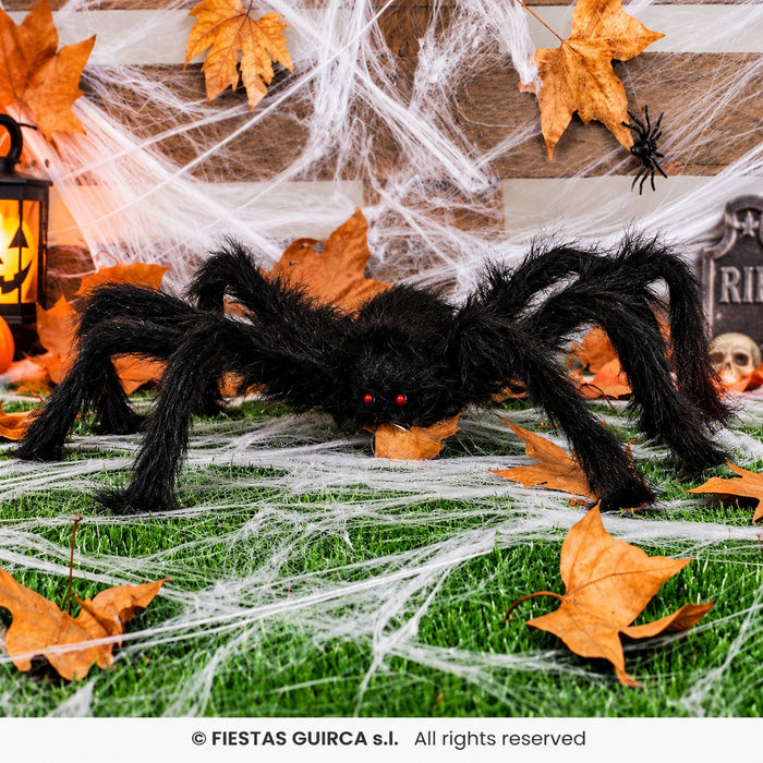 Spinne 70 cm | Schwarze Halloween Deko mit roten Augen
