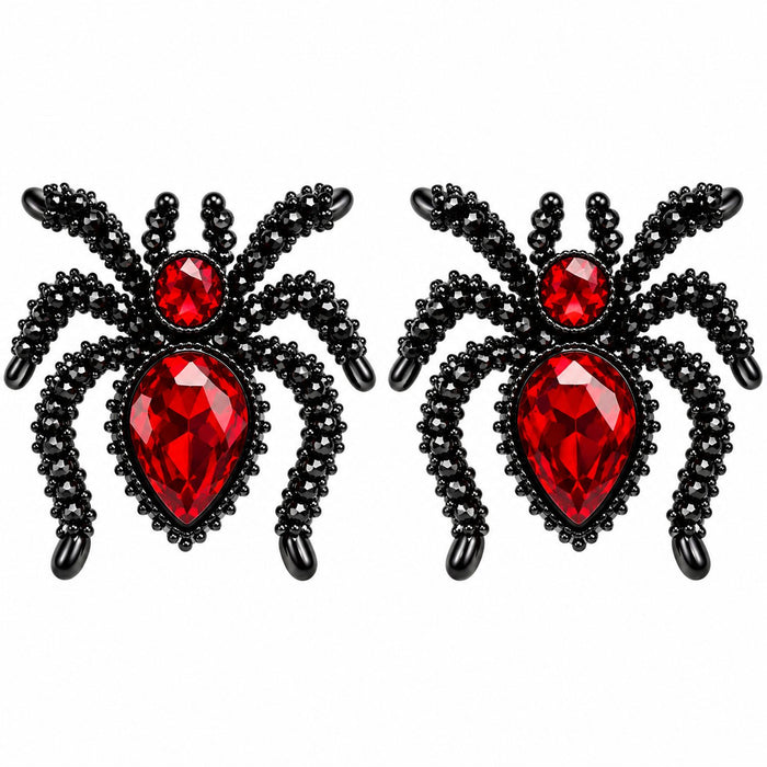 „Rubin Spinnen“ Ohrringe 2,5 cm | Schwarz Rot - Halloween Schmuck