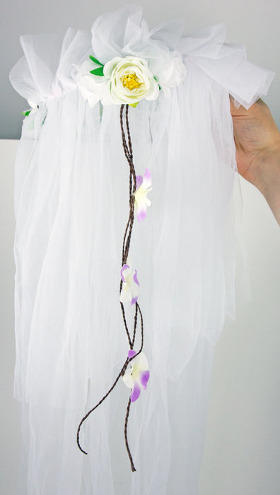 Brautschleier Haarkranz Talia mit Blumen und Blättern - Weiß / Mehrfarbig