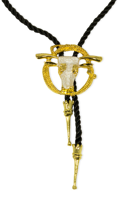 Cowboy Krawatte mit Anhänger - Stierkopf Gold