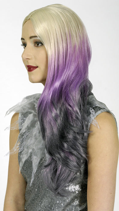 Ombre Langhaar Perücke "Cristal" - Blond Lila Schwarz