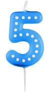 Zahlenkerze mit Punkten 6,5cm | Blau # 5