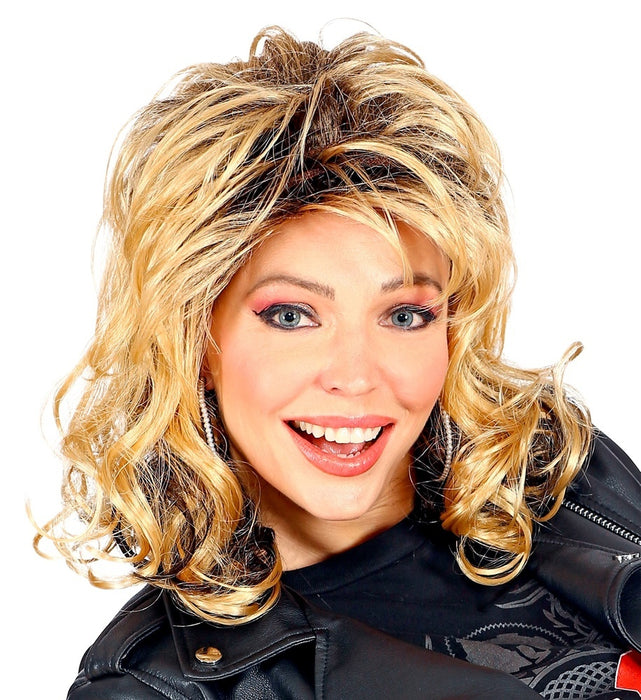 80er Jahre Rockstar Perücke "Samantha" für Damen | Blond Braun Gesträhnt