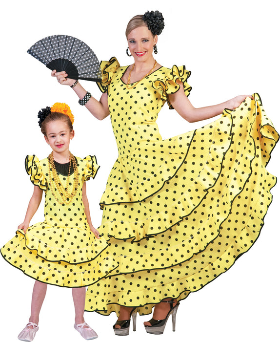 Flamenco Kleid zum Samba Kostüm für Mädchen - Gelb | Brasilianerin Verkleidung