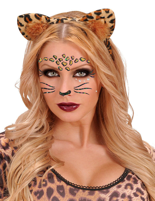 Face Art Decor Glitzer Tattoo Sticker - Leopard | Gesichtssticker zum Kostüm