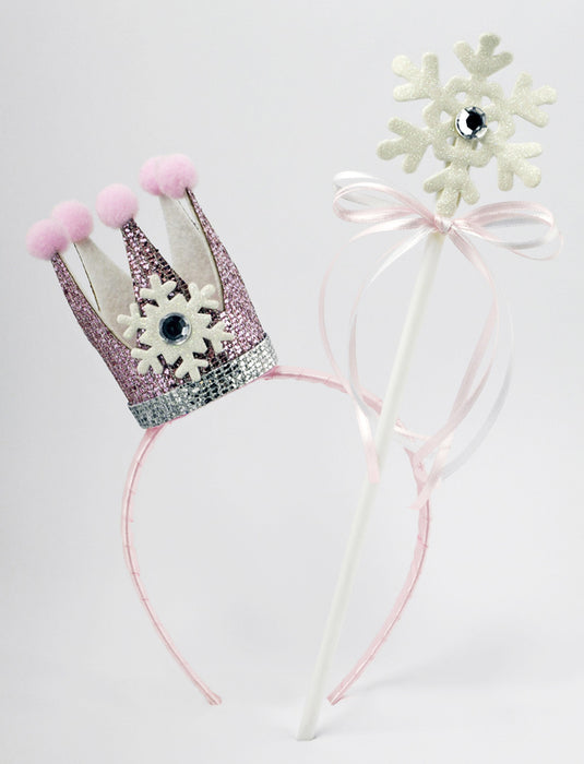 Schneekönigin Prinzessin Set für Mädchen 2-tlg. | Rosa - Haarreif und Zauberstab