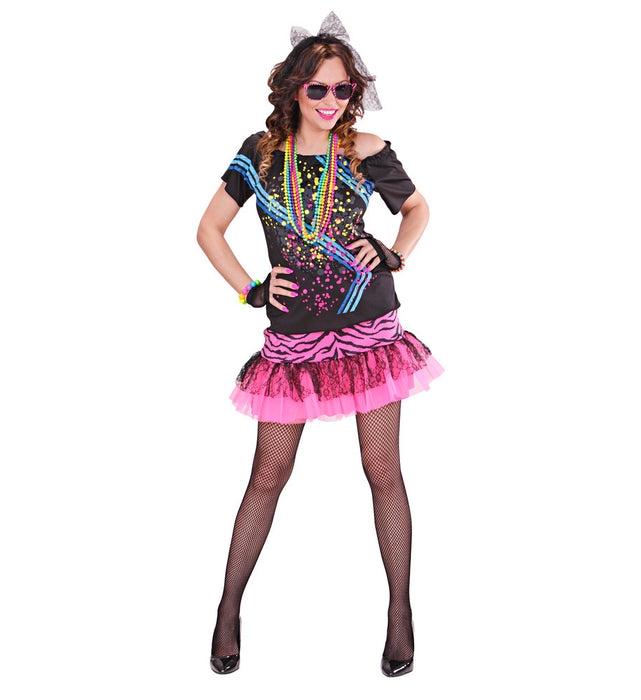 80er Jahre Disco Girl Kostüm für Damen - Schwarz Pink