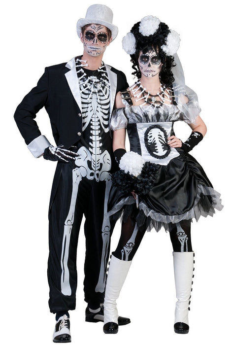 Geisterbraut Kostüm für Damen - Halloween Vampir Skelett Kostümkleid