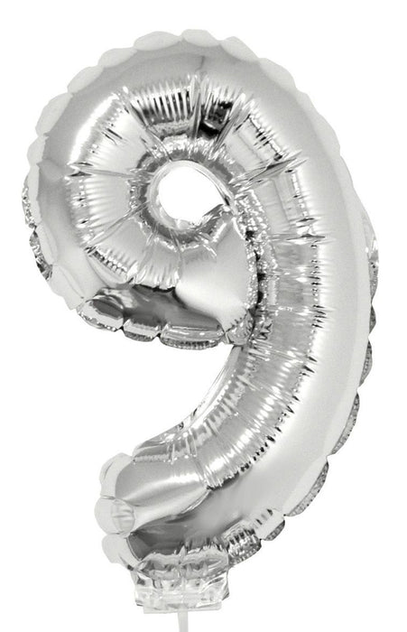 Zahlen Folienballon 41 cm mit Stab - Silber | Dekoration Geburtstag Jahrestag