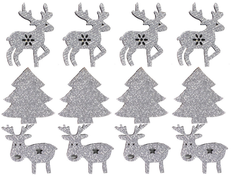Filz Streudeko mit Glitter Ø 4cm Silber | Engel Hirsch Stern Konfetti Bastelmaterial