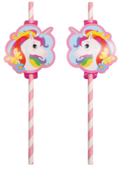 "Regenbogen Einhorn" 8 Trinkhalme Strohhalme mit Bild 9908224 | Kinder Geburtstag Partydekoration