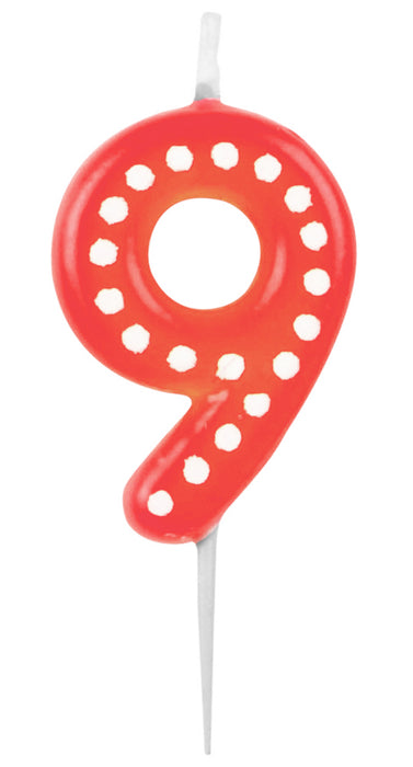 Zahlenkerze mit Punkten 6,5cm | Rot # 9