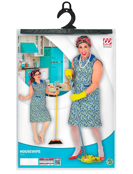 Putzfrau Kostüm für Erwachsene - Blumenkittel Blau | Hausfrau Oma Verkleidung
