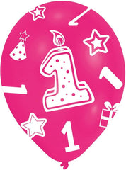 "1. Geburtstag" Latexballons Luftballons 27,5 cm Dekoration Party Mädchen - 6 Stück Pink