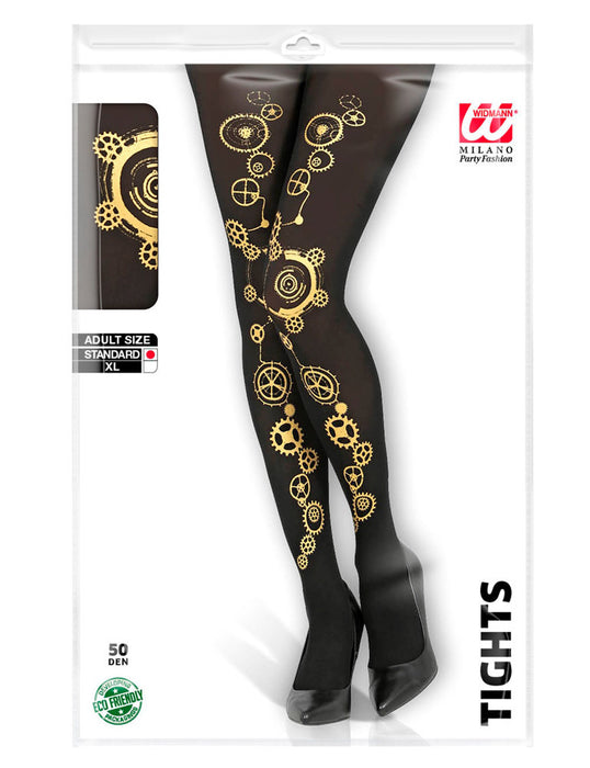 Steampunk Strumpfhose für Damen 50 DEN  - Schwarz Gold | Kostüm Zubehör