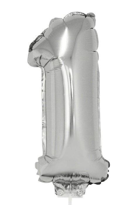 Zahlen Folienballon 41 cm mit Stab - Silber | Dekoration Geburtstag Jahrestag