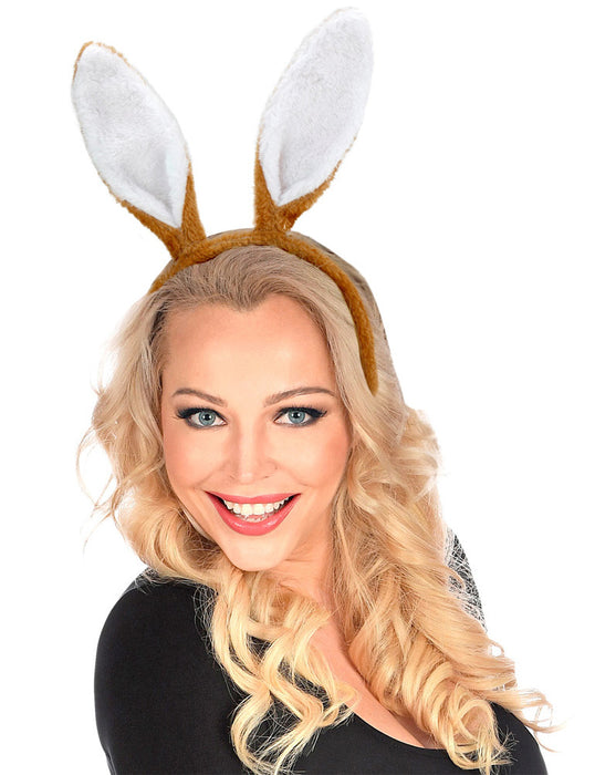 Haarreif mit Hasenohren - Braun Weiß | Zubehör Hasenkostüm Bunny