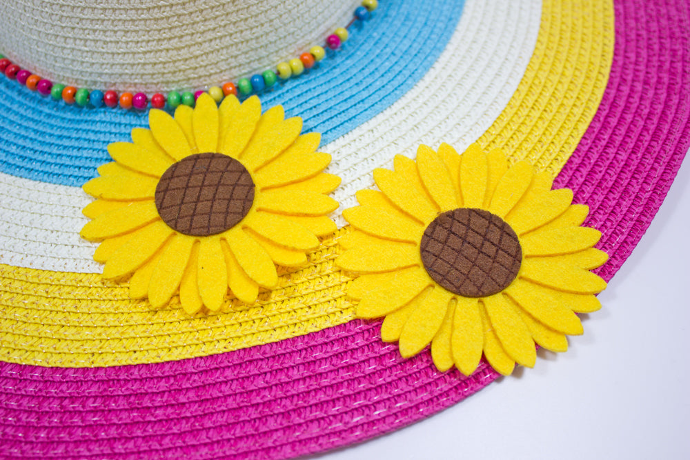 Damen Sommer Hut mit Sonnenblumen "Big Flower" | Weiß Pink
