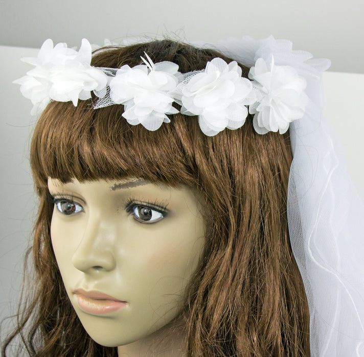 Brautschleier Haarkranz Ariane mit Blüten - Weiß