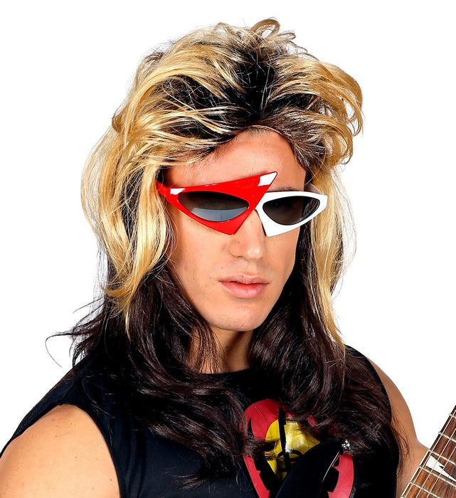 80er Jahre Rockstar Vokuhila Perücke für Herren - Blond Braun