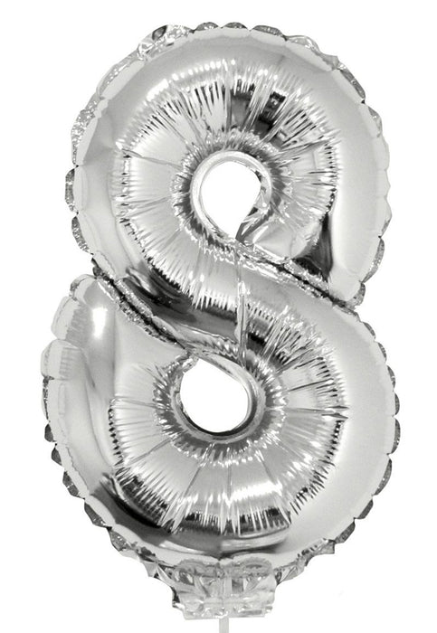 Zahlen Folienballon 41 cm mit Stab - Silber | Dekoration Geburtstag Jahrestag