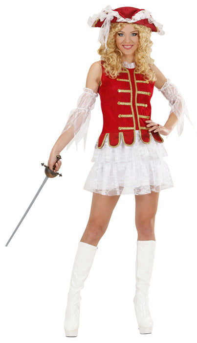 Musketier Girl Kostüm für Damen - Kleid und Hut | Rot Weiß