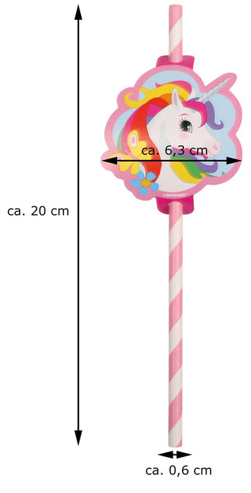 "Regenbogen Einhorn" 8 Trinkhalme Strohhalme mit Bild 9908224 | Kinder Geburtstag Partydekoration